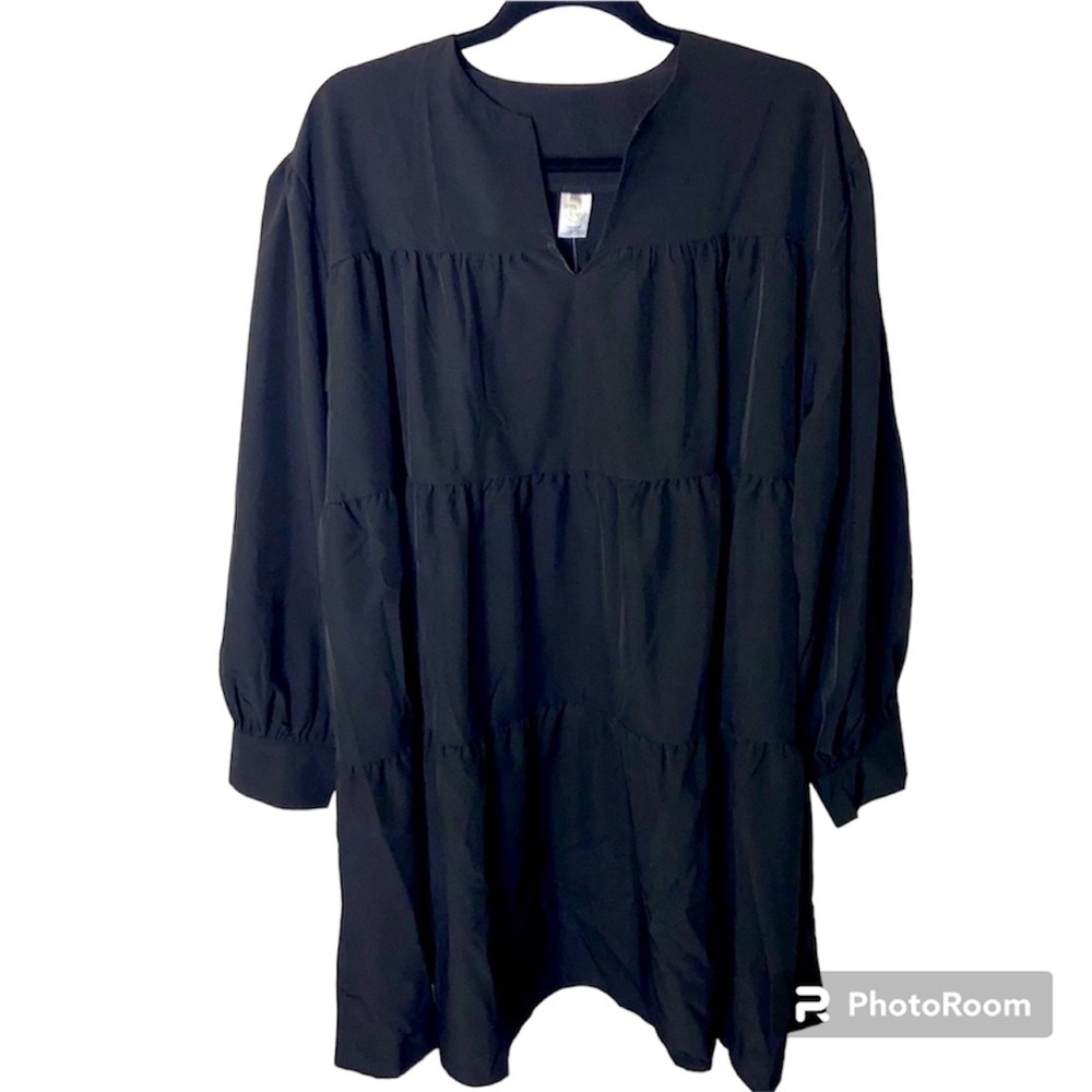 This & That Black Tiered Boho Oversized Mini Dress Size XXL